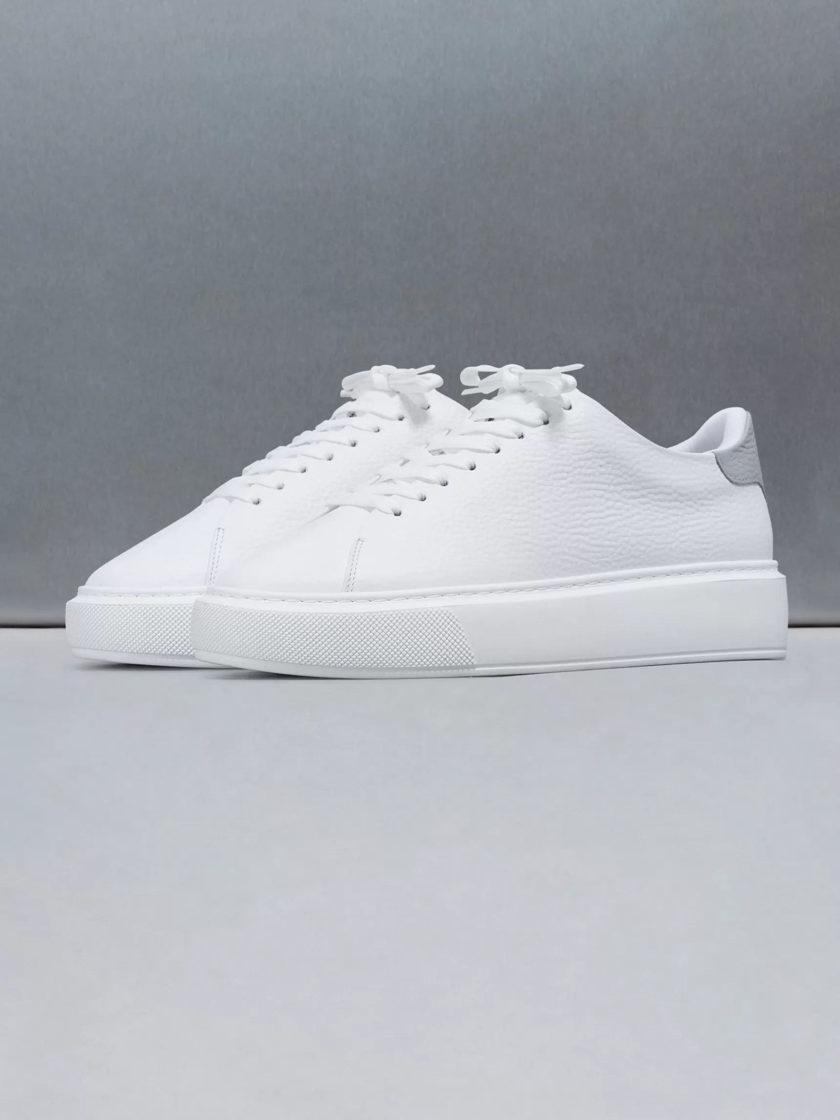 Discount ARNE Basic Essential Leather Trainer - White Grey WhiteGrey