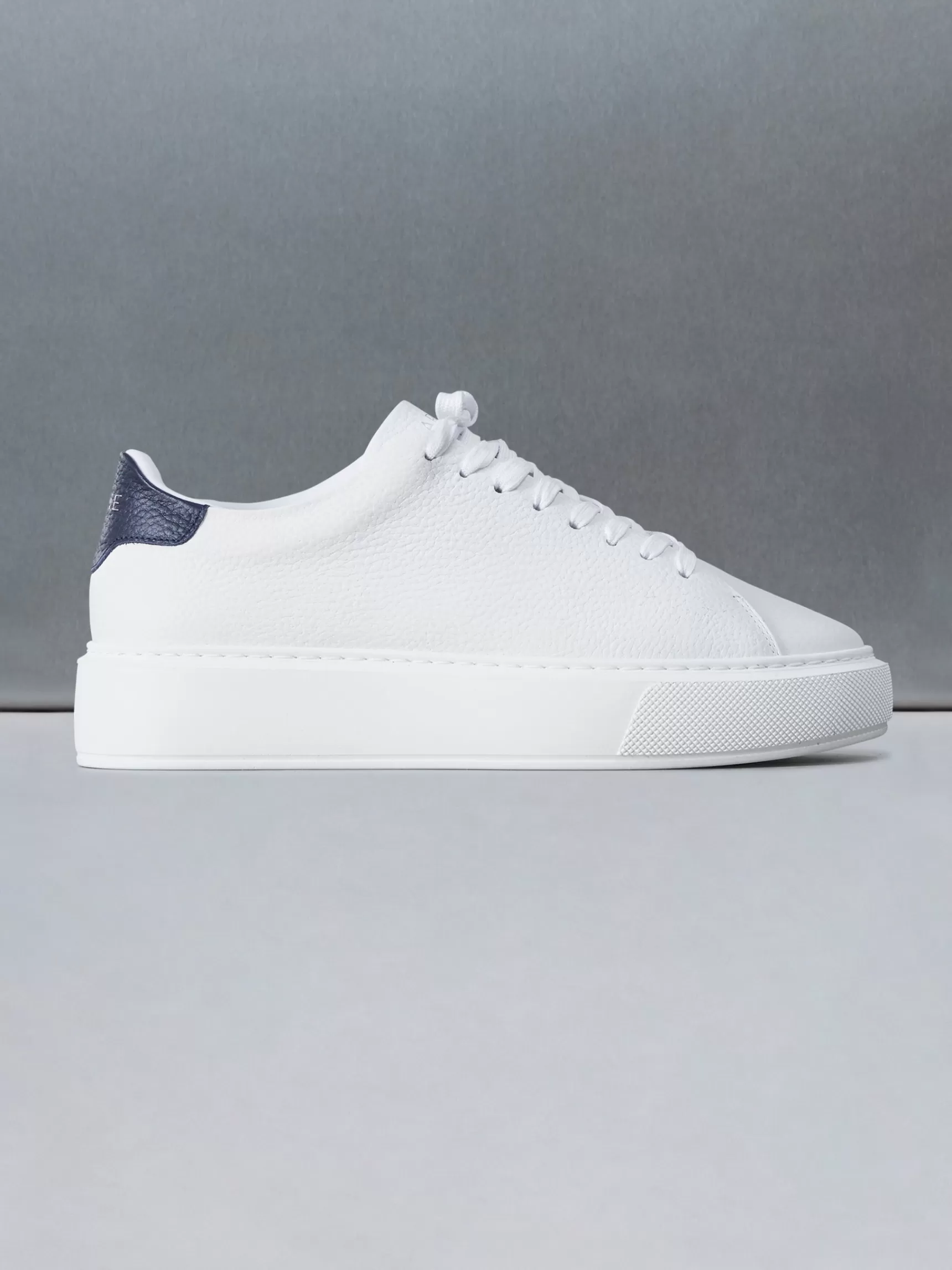 New ARNE Basic Essential Leather Trainer - White Navy WhiteNavy