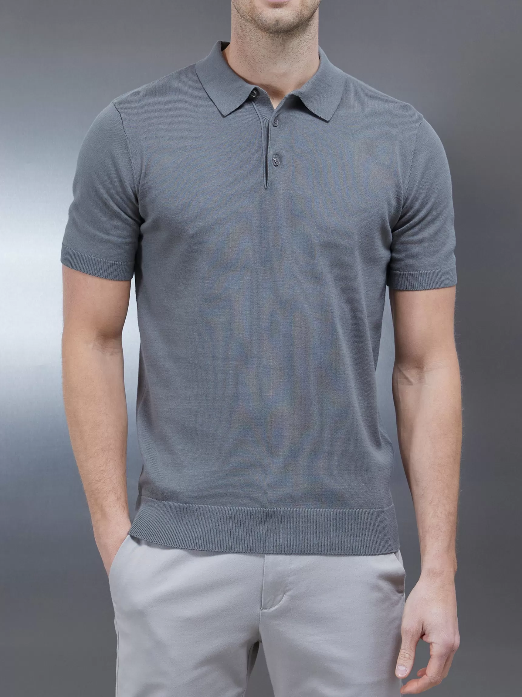 Discount ARNE Cotton Knitted Button Polo Shirt - Sage