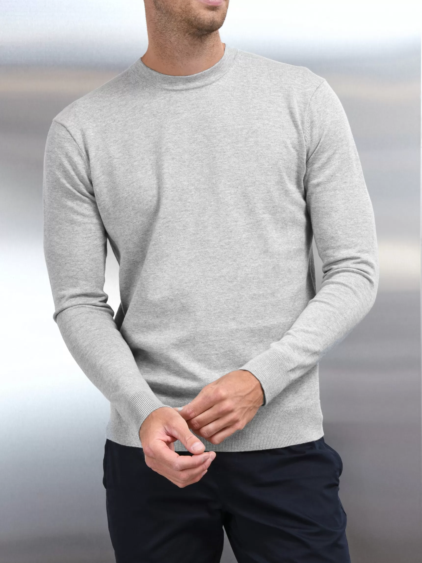 Cheap ARNE Cotton Knitted Crew Neck Sweatshirt - Marl Grey MarlGrey