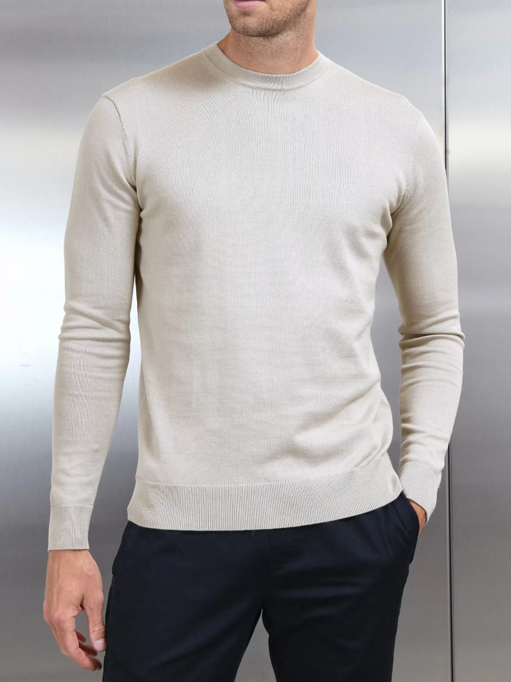 Discount ARNE Cotton Knitted Crew Neck Sweatshirt - Stone