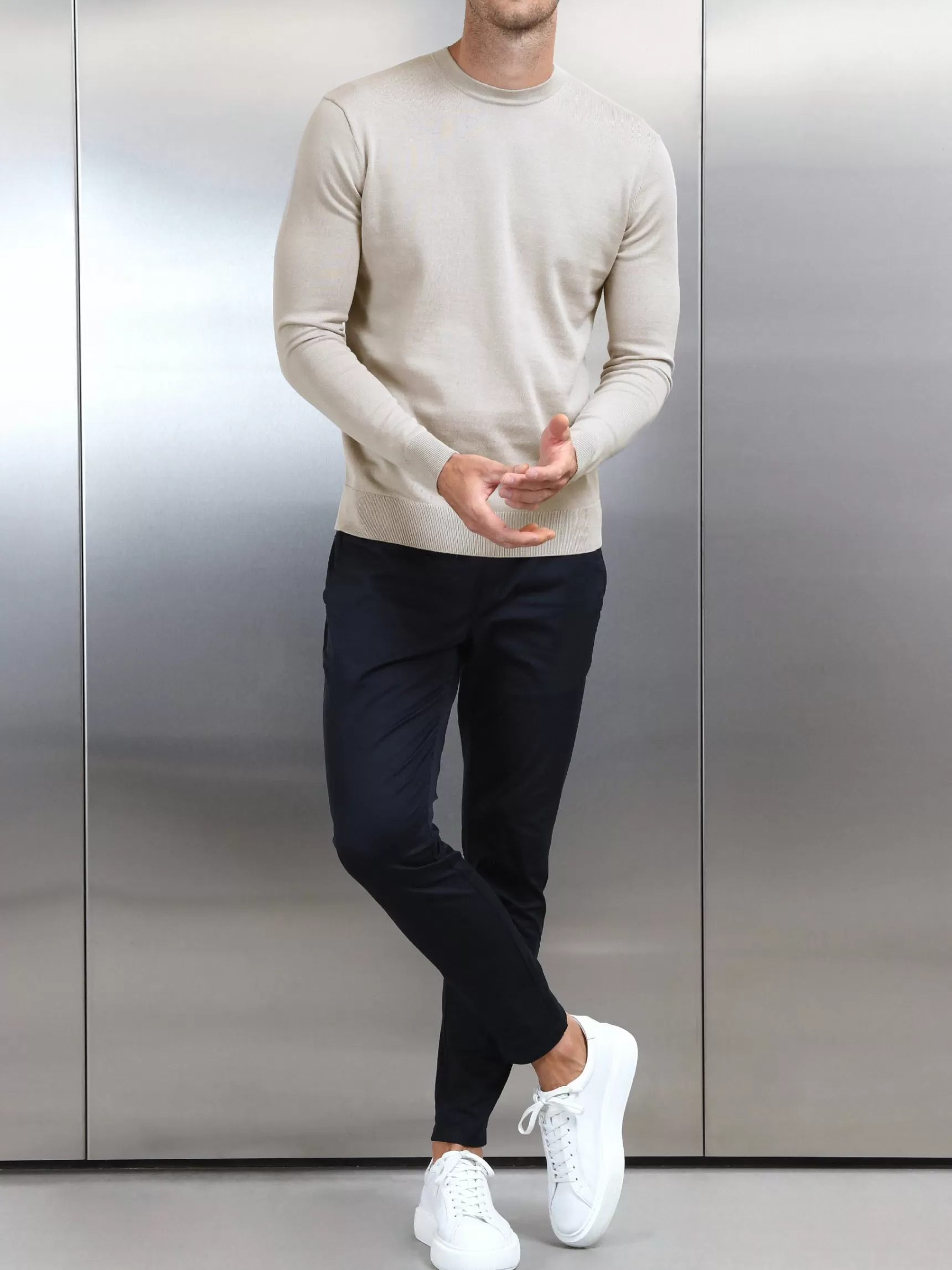 Discount ARNE Cotton Knitted Crew Neck Sweatshirt - Stone