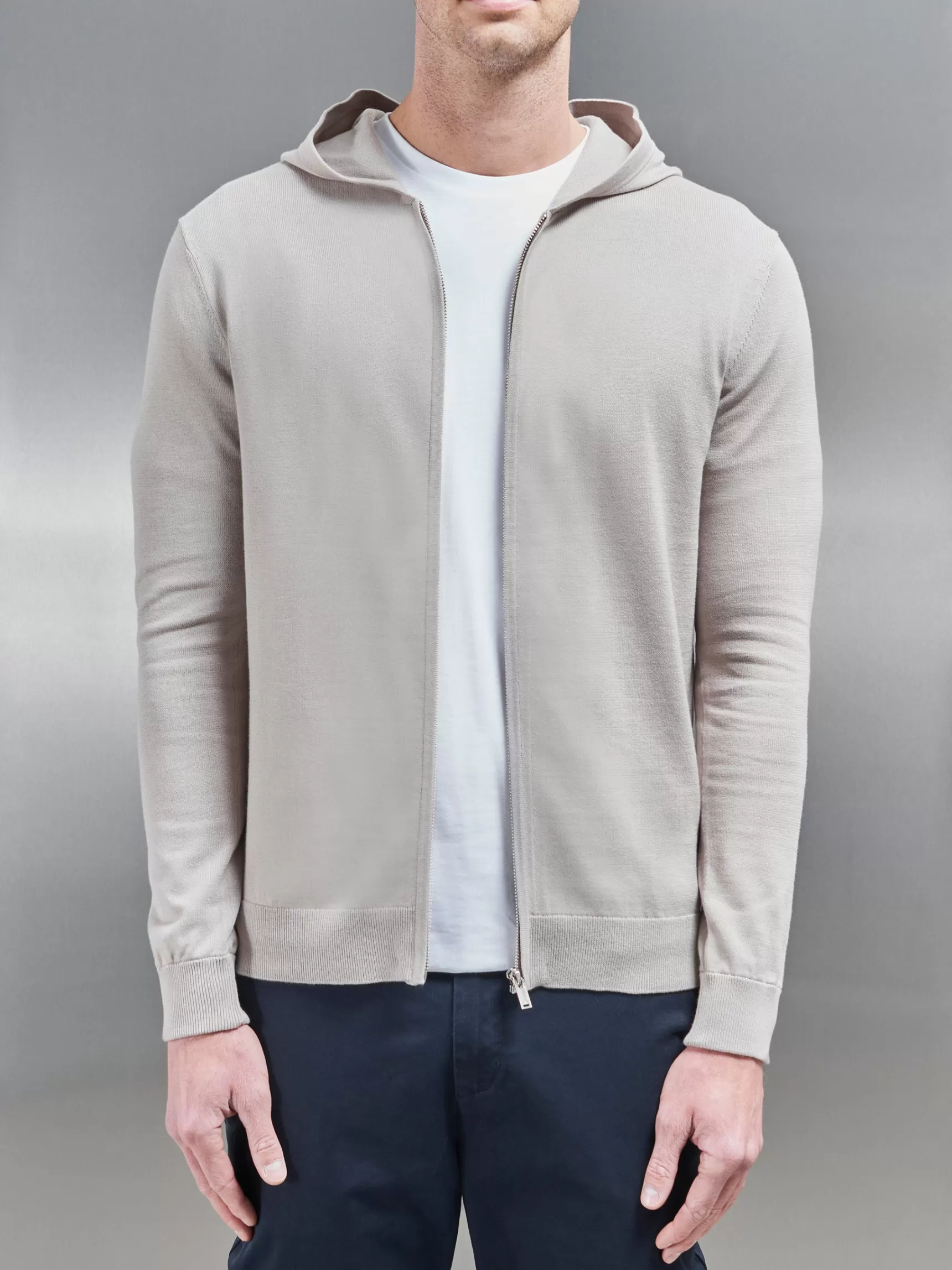 Best ARNE Cotton Knitted Zip Through Hoodie - Stone