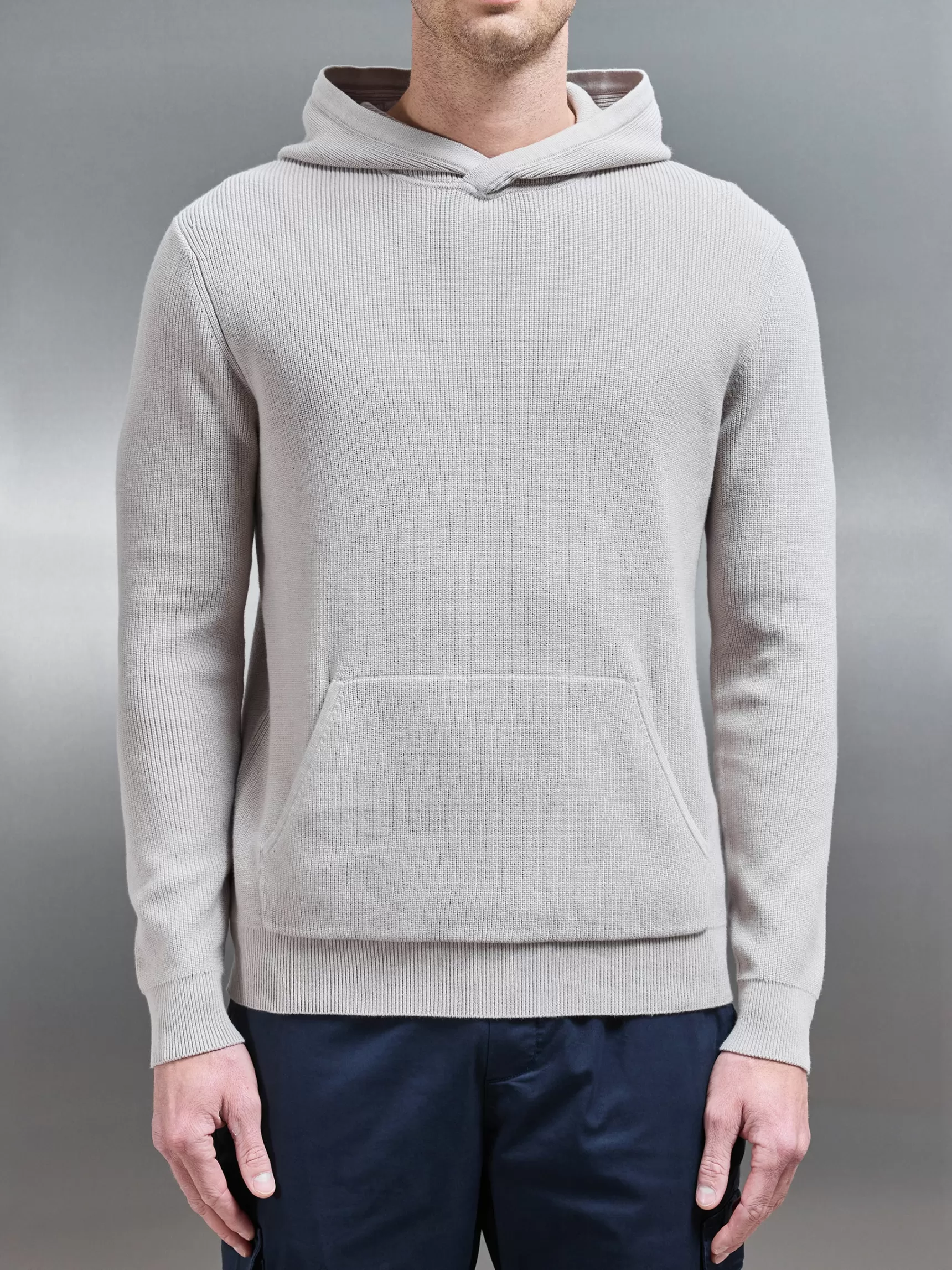 Clearance ARNE Knitted Ribbed Hoodie - Stone