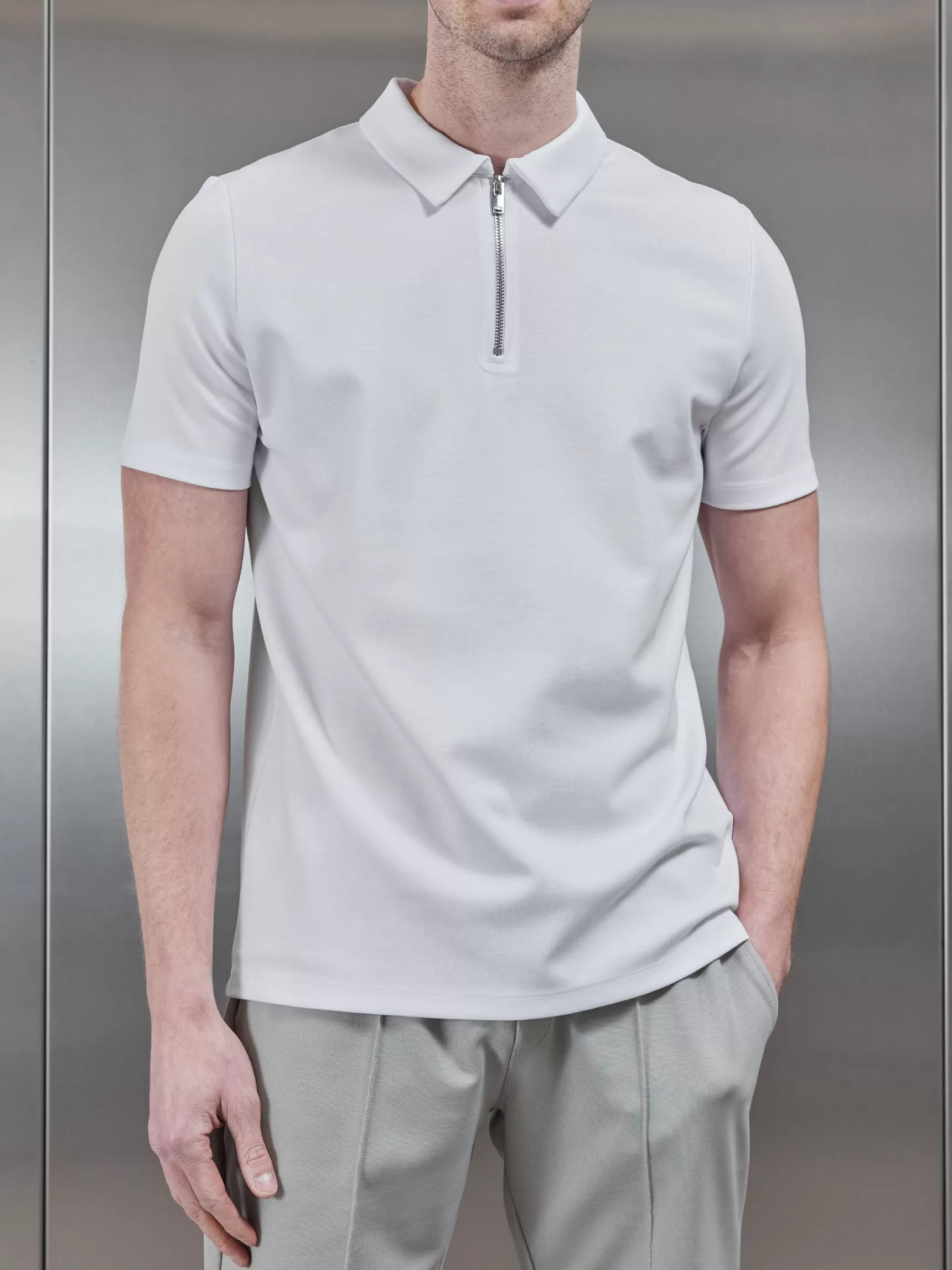 New ARNE Luxe Half Zip Polo Shirt - White