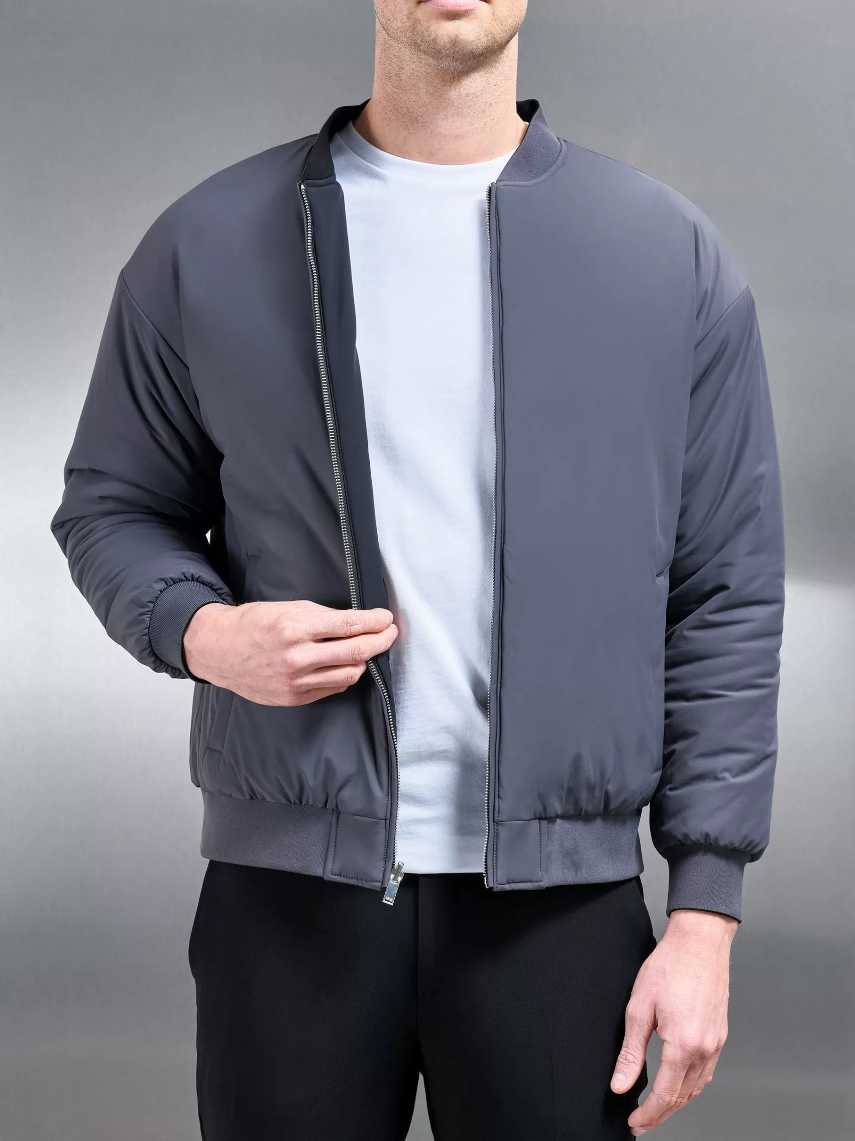 Outlet ARNE Relaxed Padded Reversible Bomber Jacket - Black Grey BlackGrey