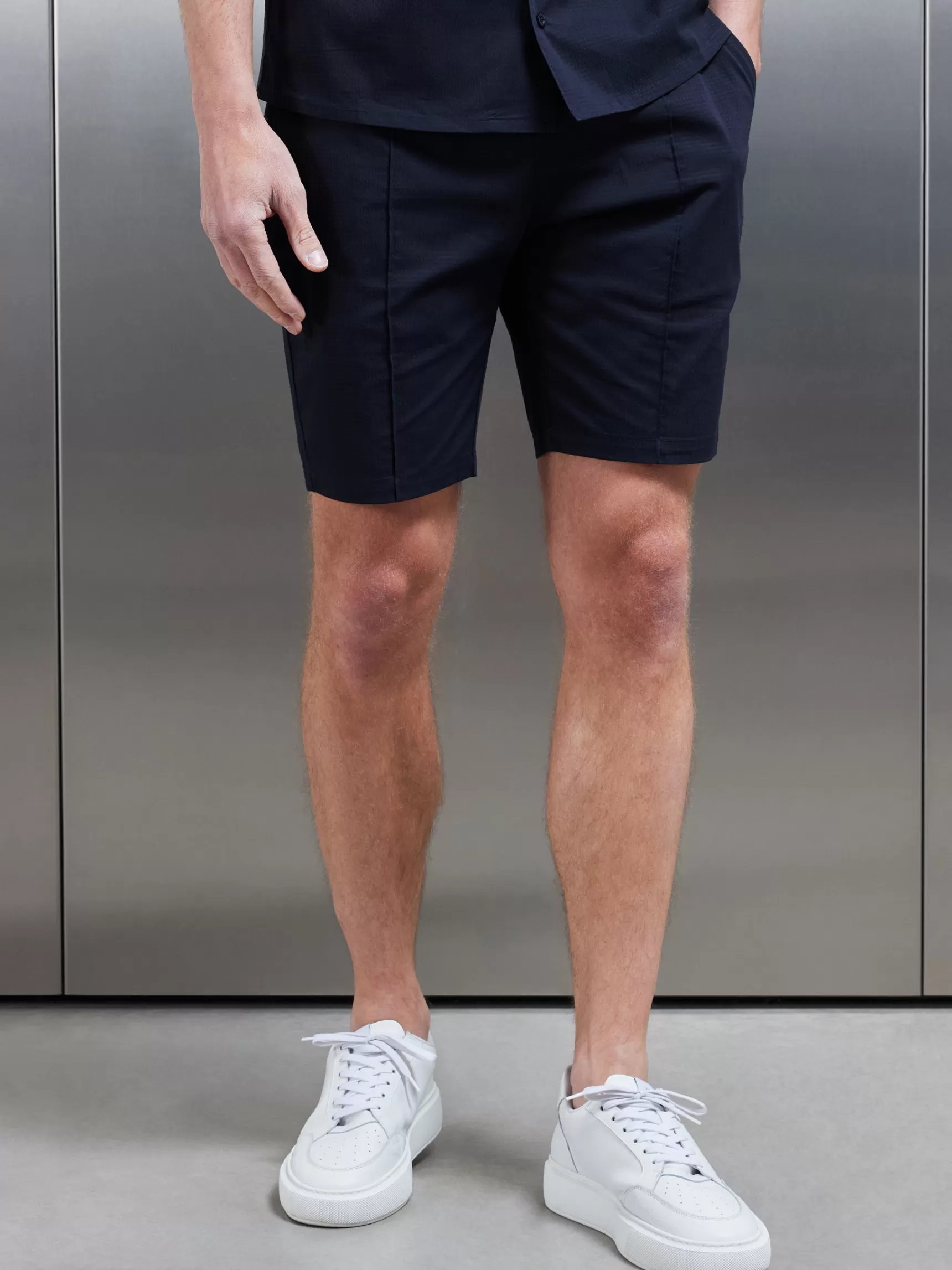 Cheap ARNE Seersucker Short - Navy