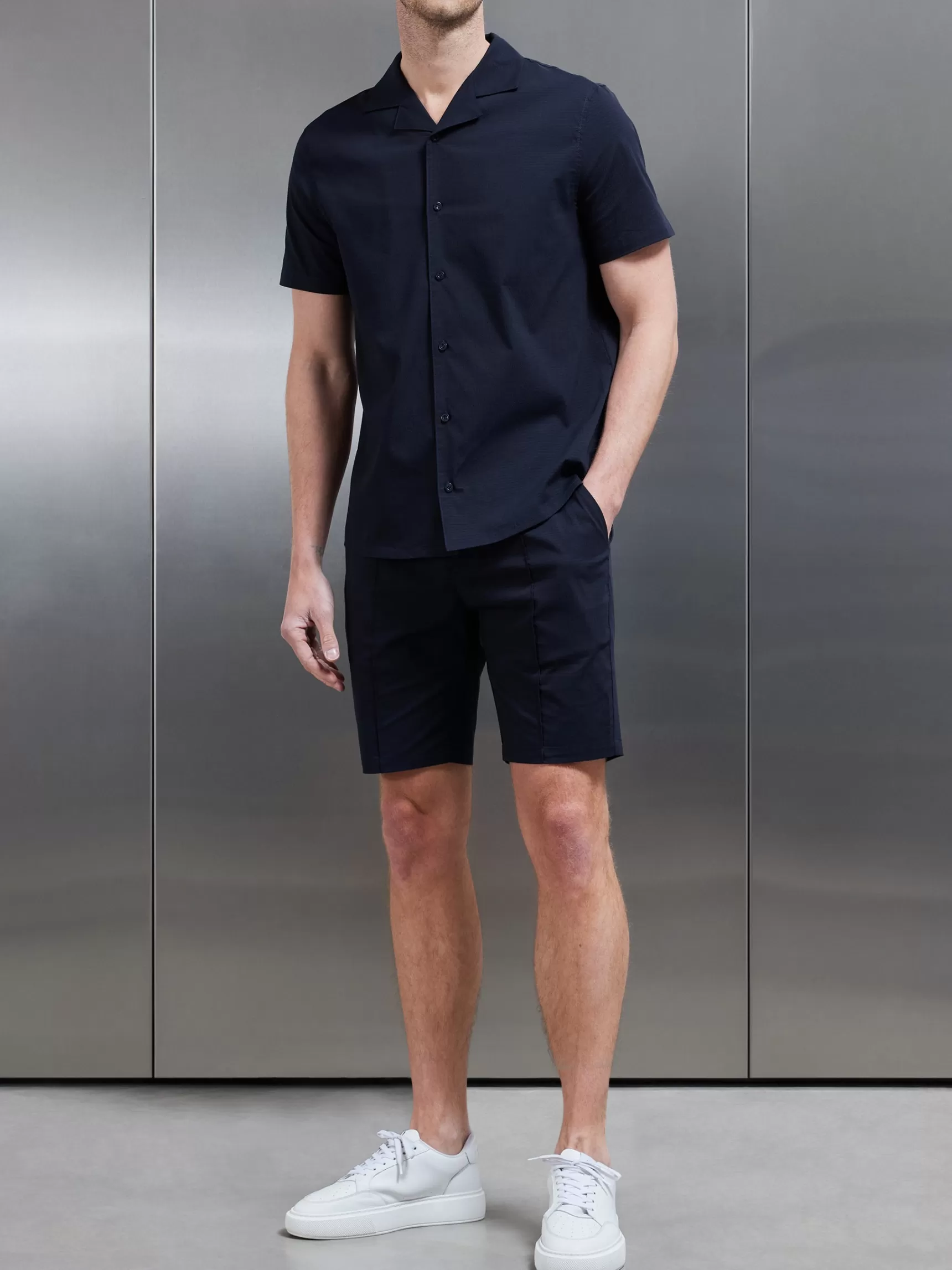 Cheap ARNE Seersucker Short - Navy