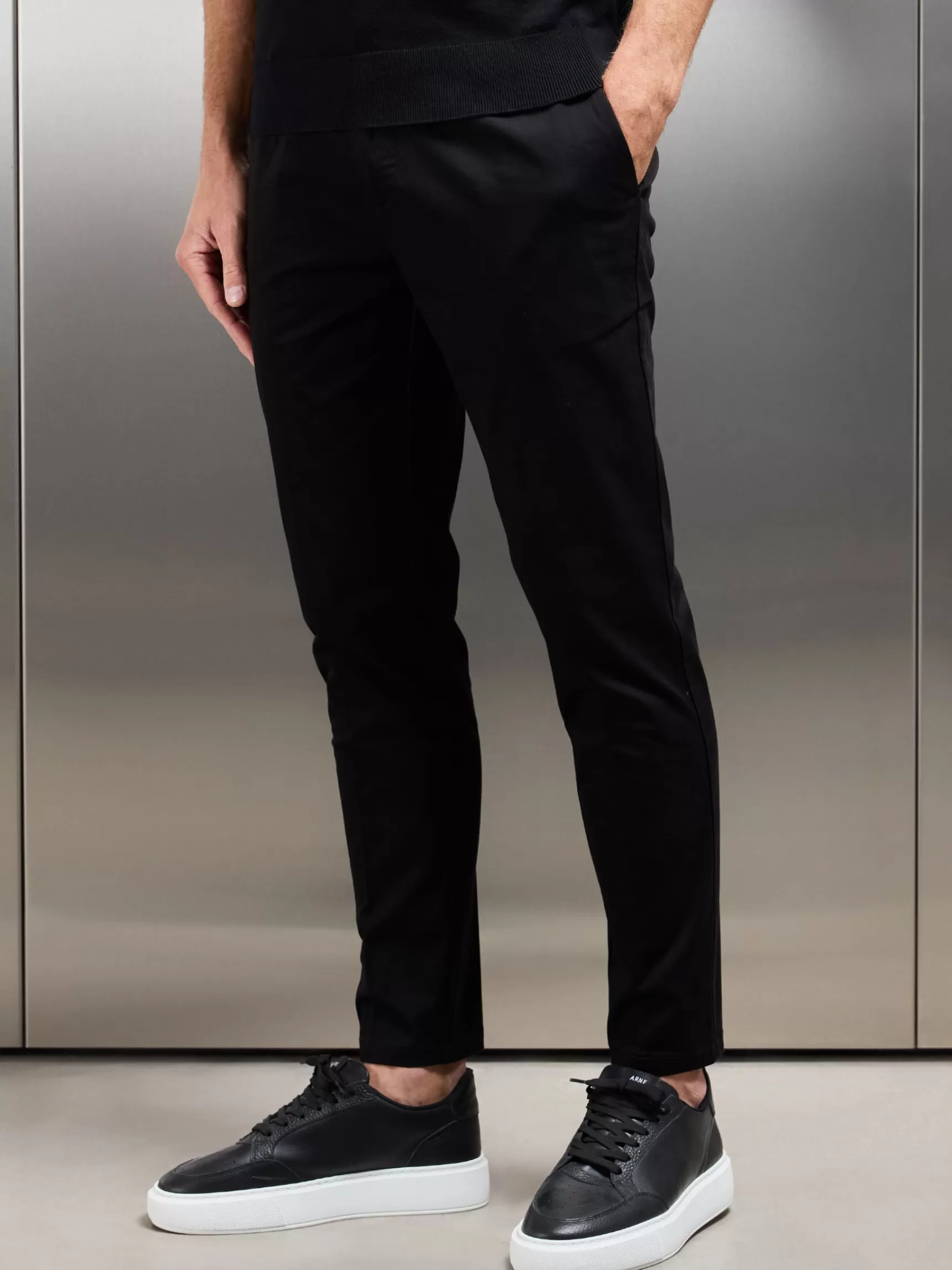 Best ARNE Side Adjuster Tailored Chino Trouser - Black