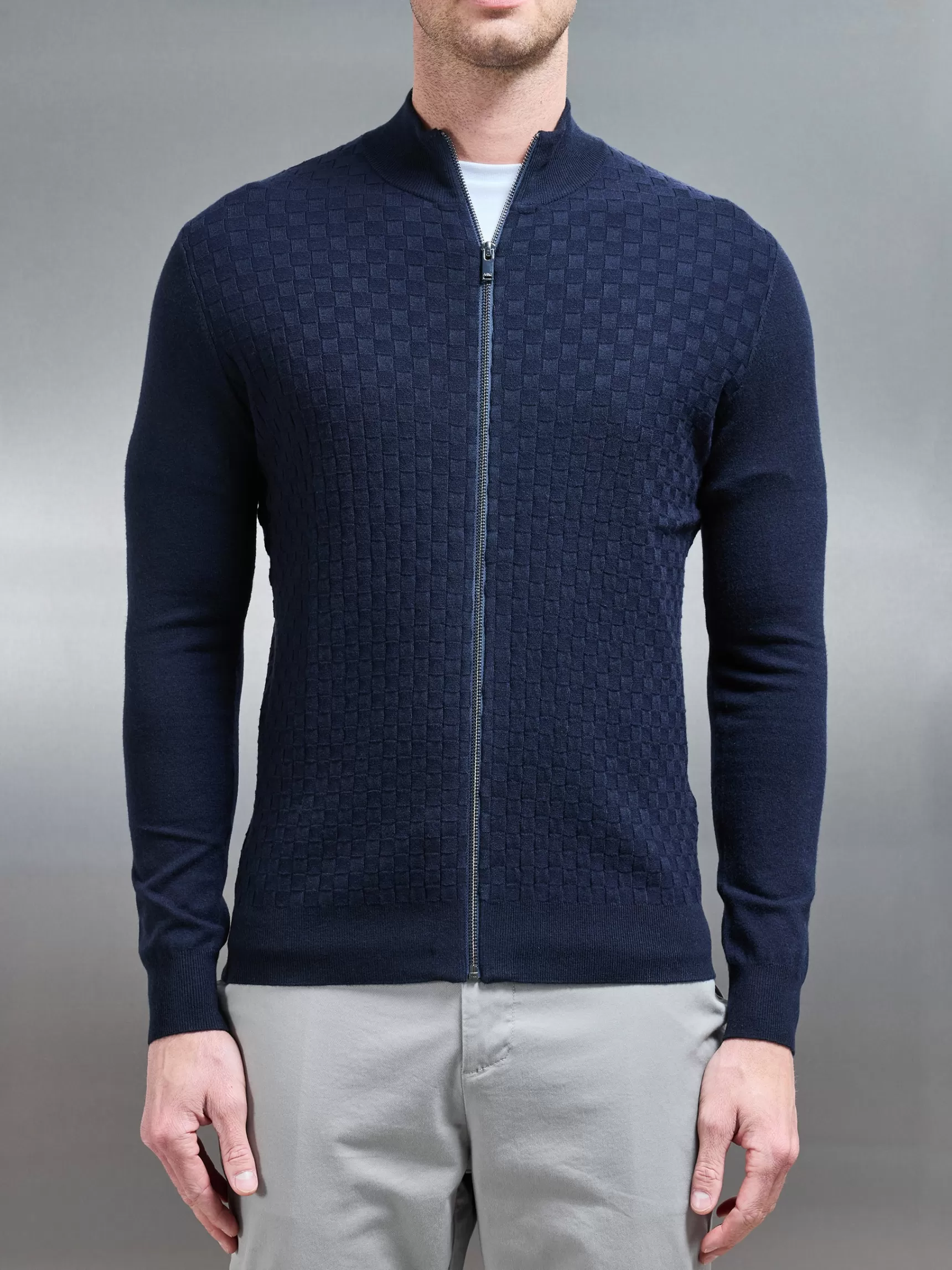 Shop ARNE Square Textured Zip Through Jacket - Navy