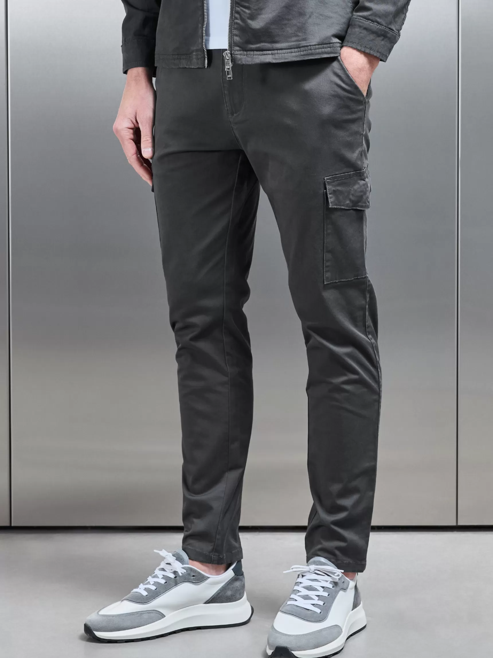 Shop ARNE Tailored Cotton Cargo Pant - Grey