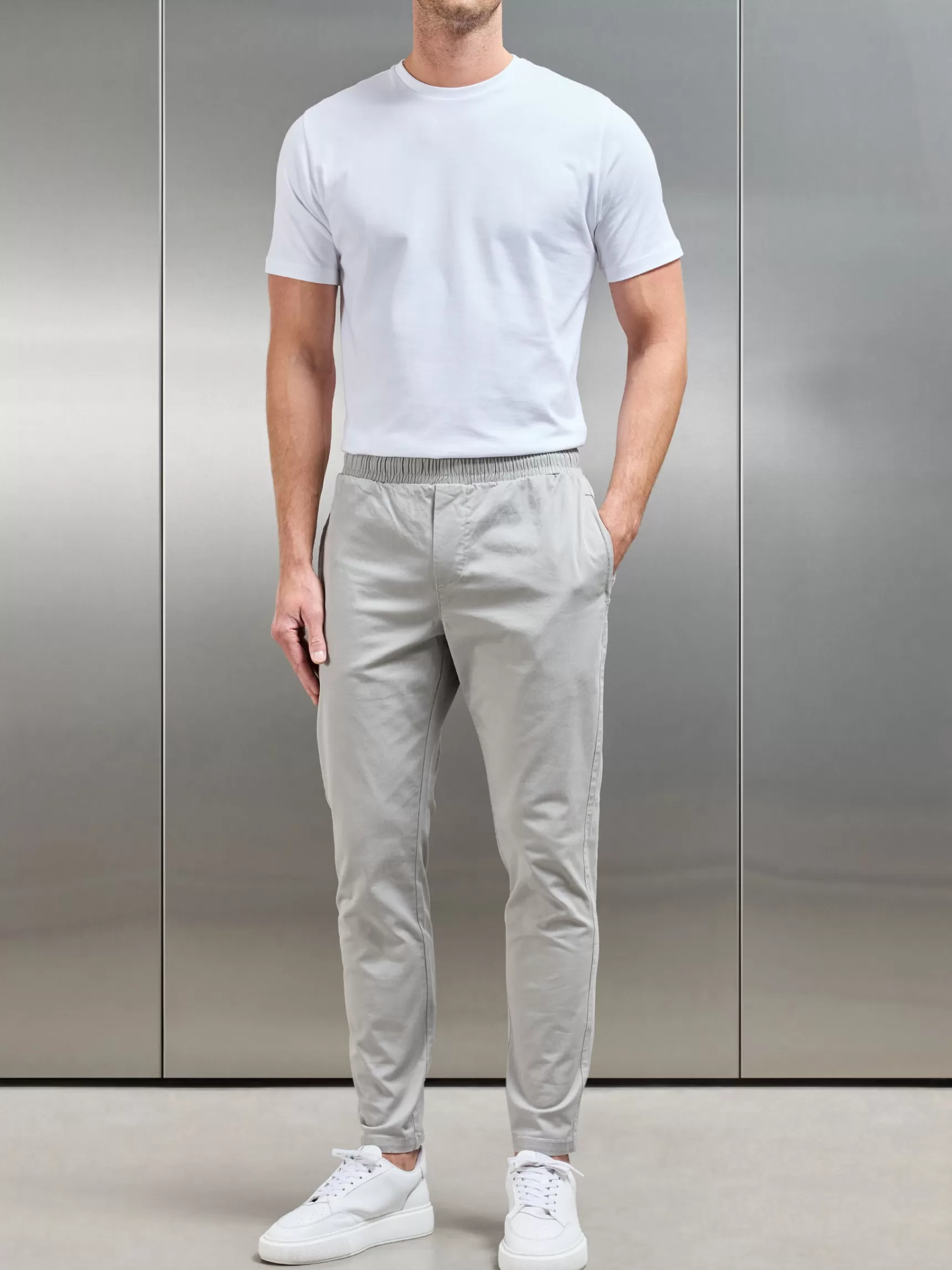 Shop ARNE Tailored Drawstring Chino Trouser - Stone