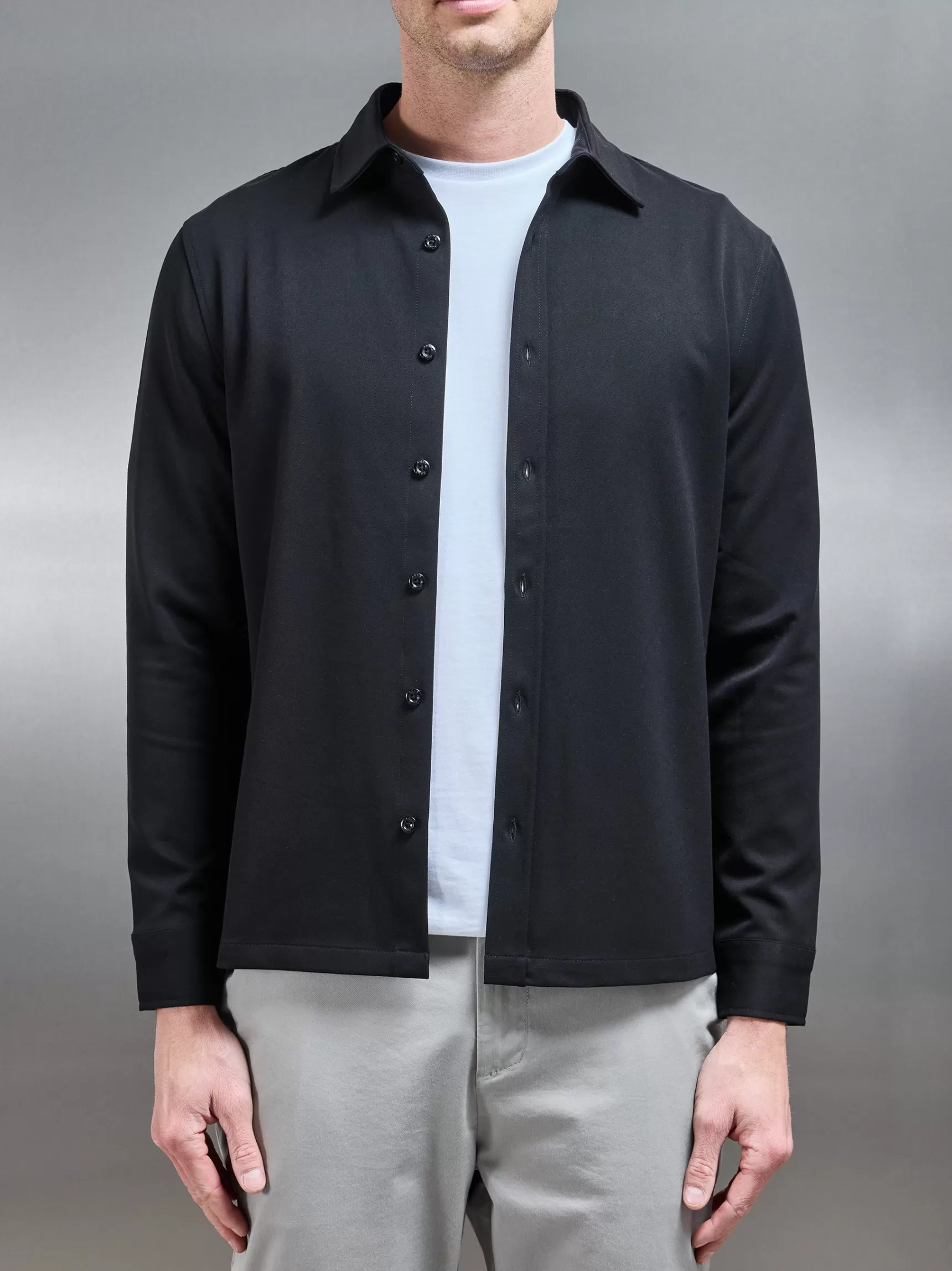 Shop ARNE Textured Button Through Shirt - Black