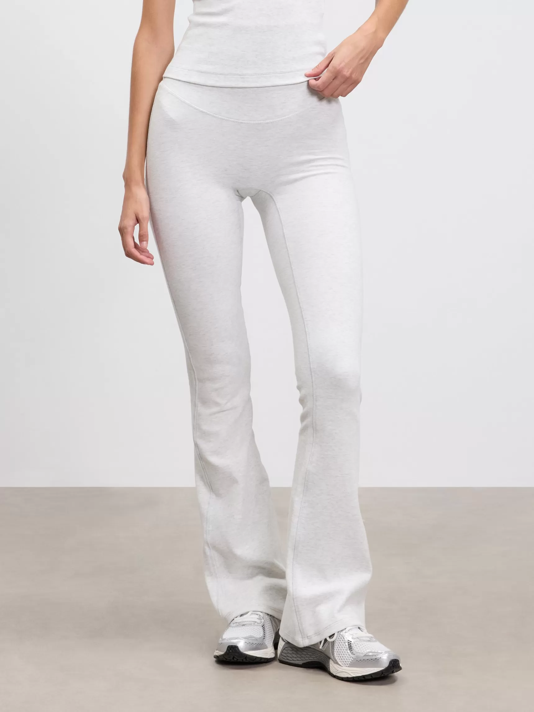 Fashion ARNE Womens Brushed Cotton Jersey Fold Over Flared Legging - Marl Grey MarlGrey