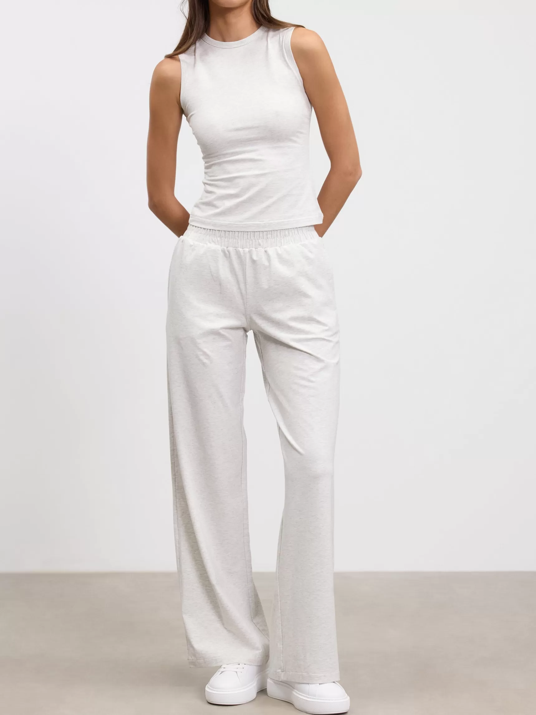 Sale ARNE Womens Cotton Modal Wide Leg Pull On Trouser - Marl Grey MarlGrey