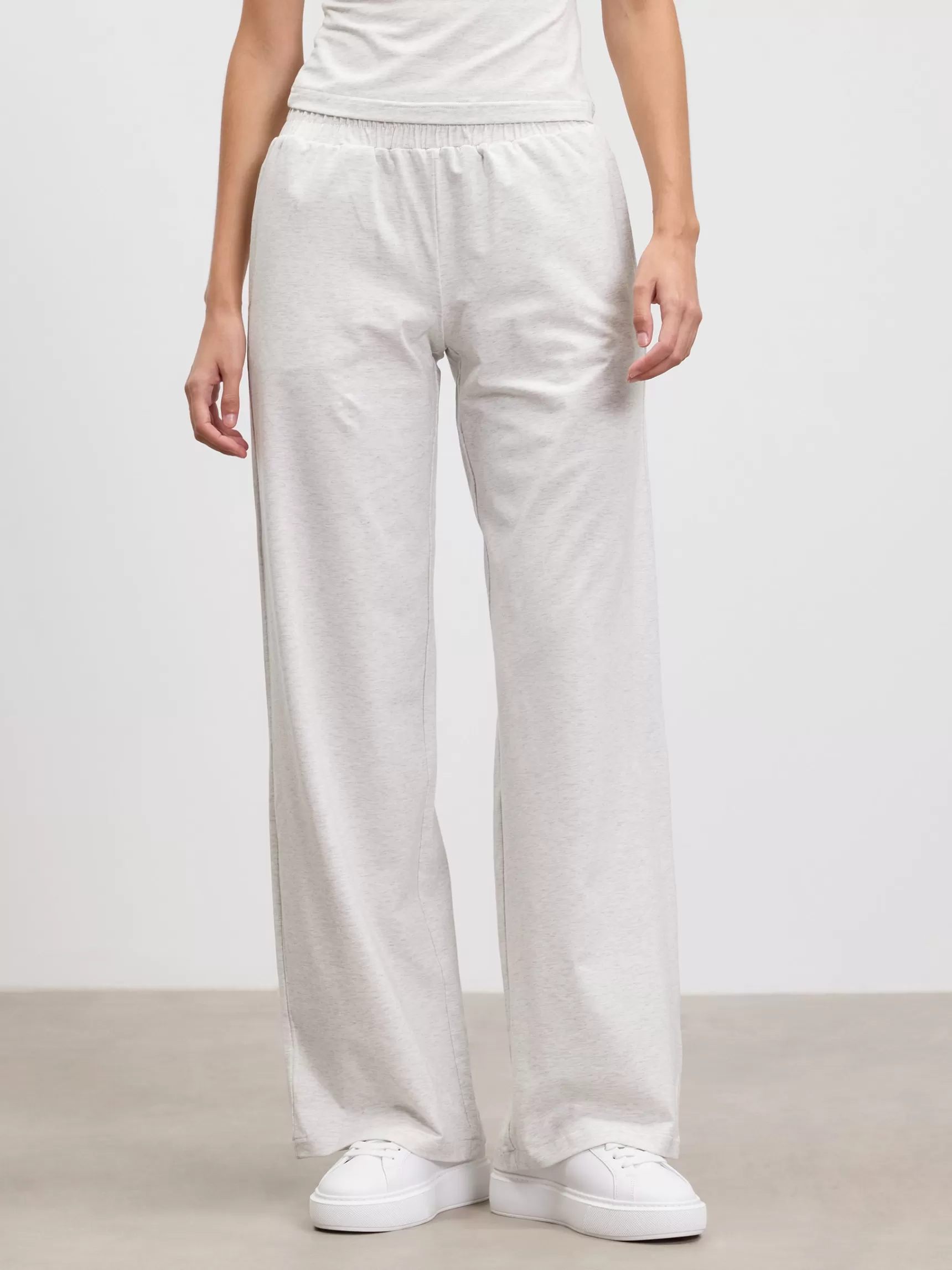 Sale ARNE Womens Cotton Modal Wide Leg Pull On Trouser - Marl Grey MarlGrey