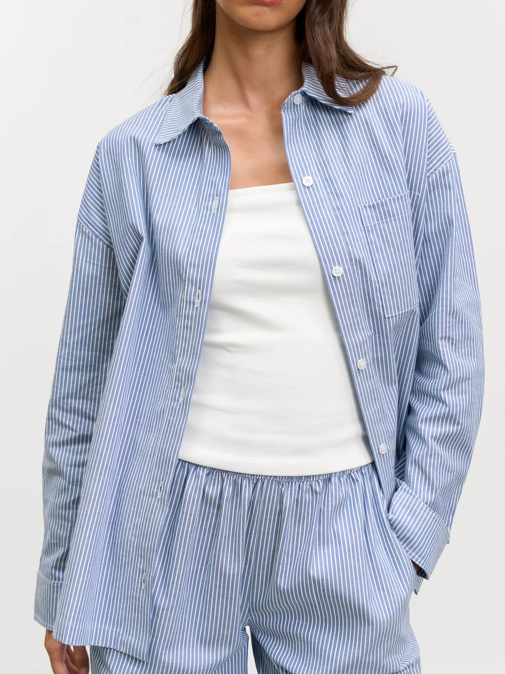 Hot ARNE Womens Relaxed Stripe Cotton Shirt - Blue