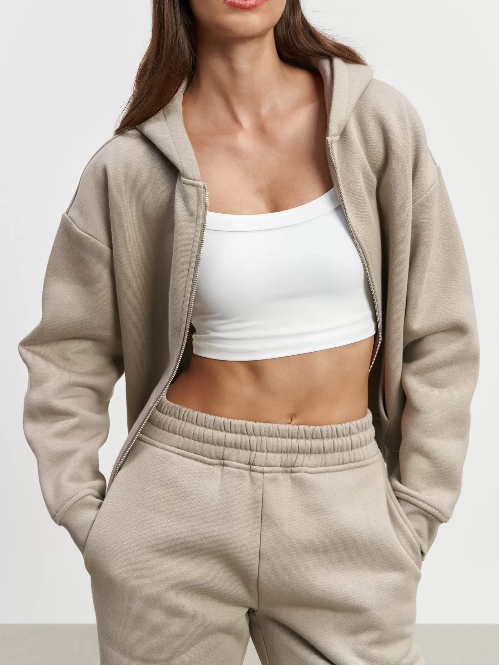 Clearance ARNE Womens Relaxed Zip Hoodie - Stone