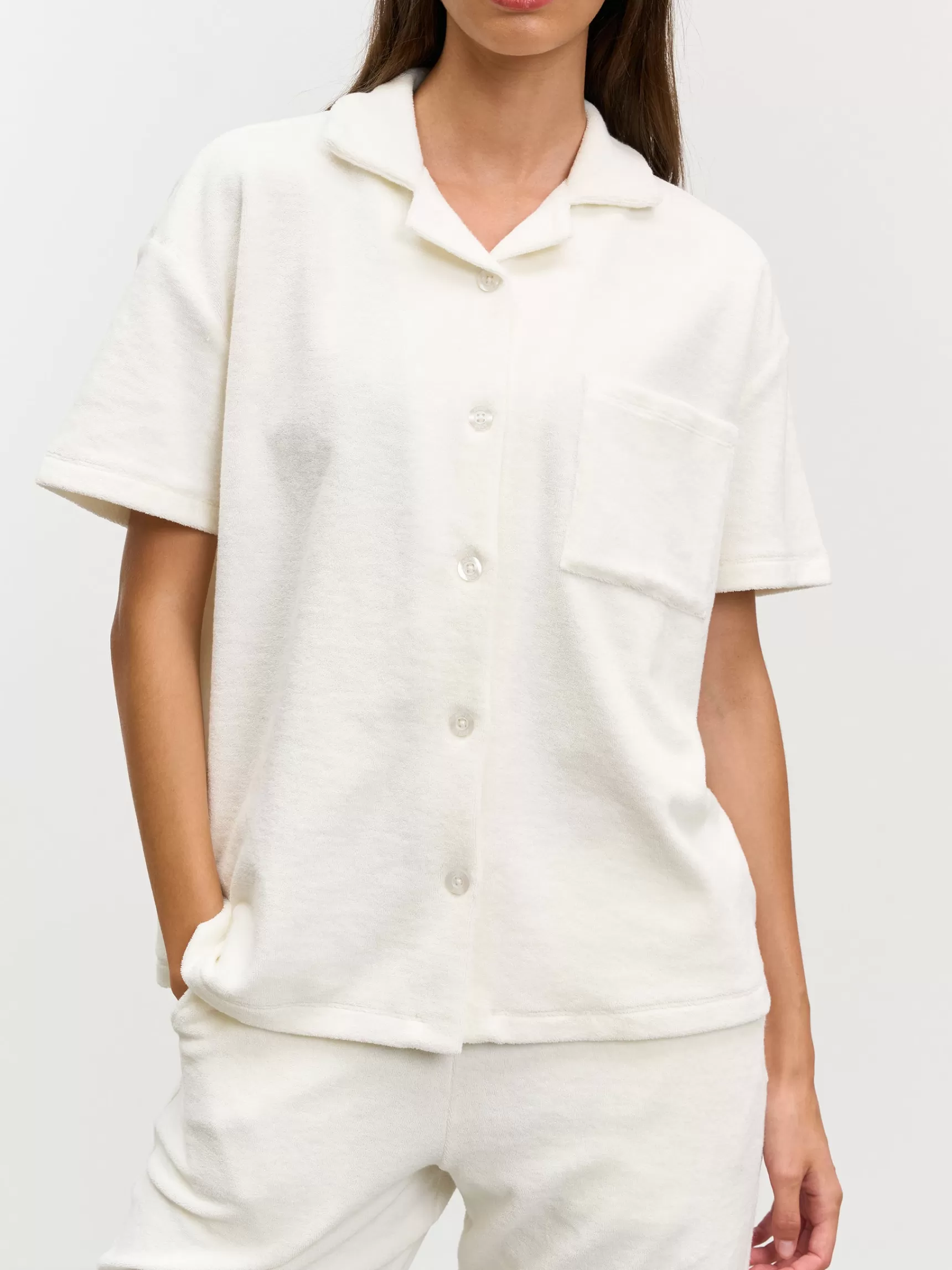 Flash Sale ARNE Womens Towelling Revere Collar Shirt - Ecru